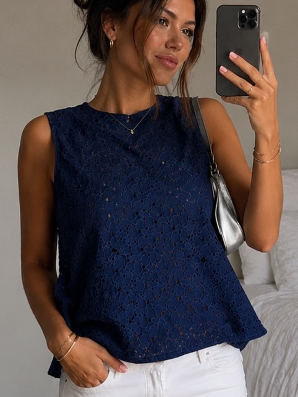BONGO Navy Floral Sleeveless Camisole woman’s summer Top